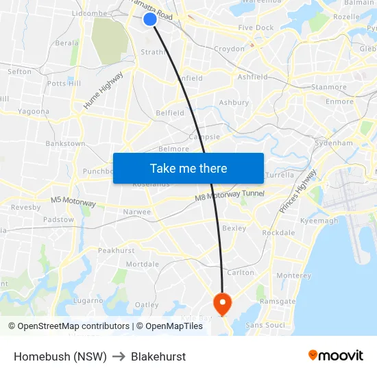 Homebush (NSW) to Blakehurst map