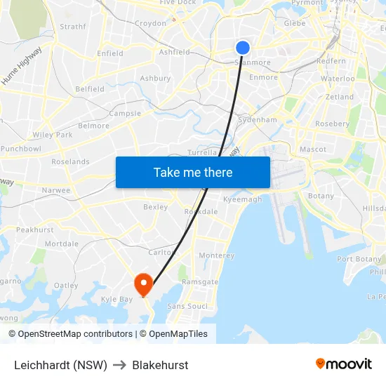 Leichhardt (NSW) to Blakehurst map