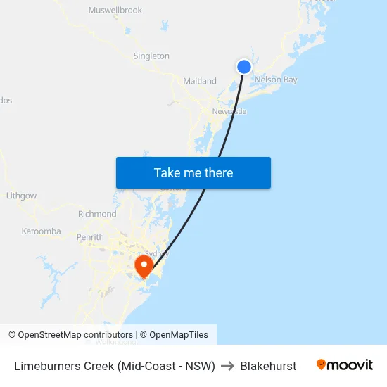 Limeburners Creek (Mid-Coast - NSW) to Blakehurst map