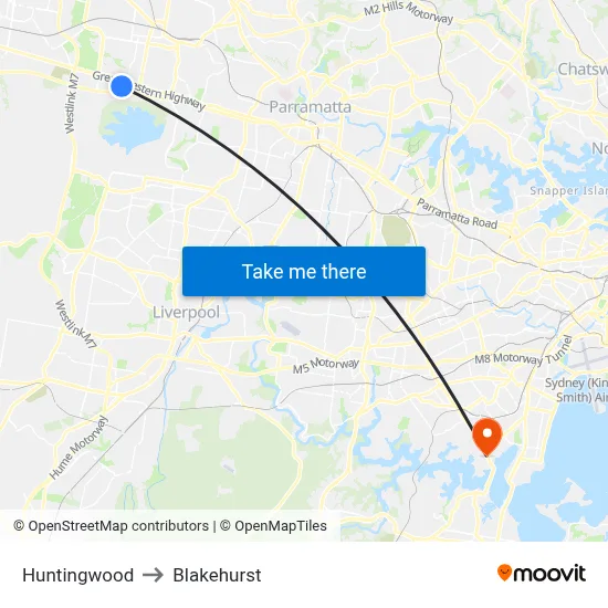Huntingwood to Blakehurst map