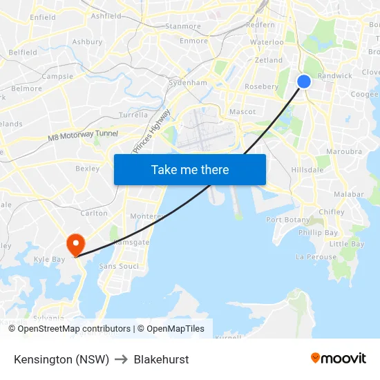 Kensington (NSW) to Blakehurst map