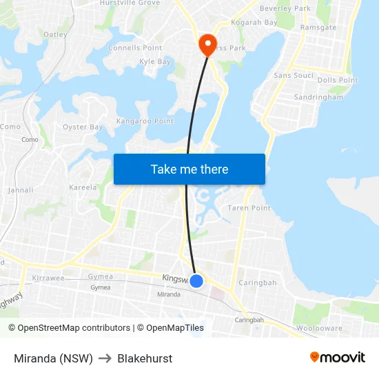 Miranda (NSW) to Blakehurst map