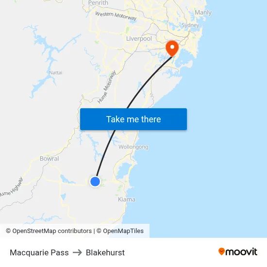 Macquarie Pass to Blakehurst map