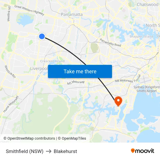 Smithfield (NSW) to Blakehurst map