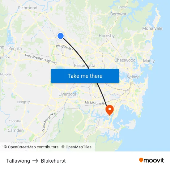 Tallawong to Blakehurst map