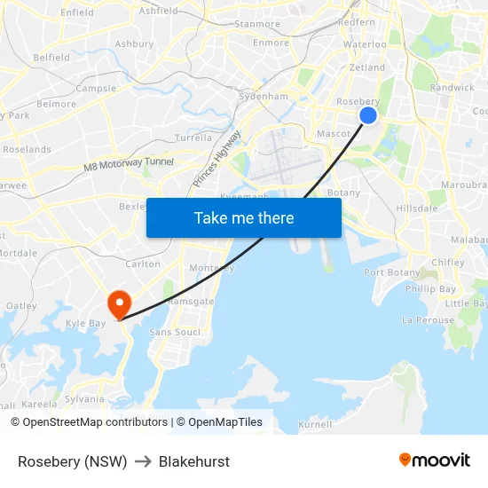 Rosebery (NSW) to Blakehurst map