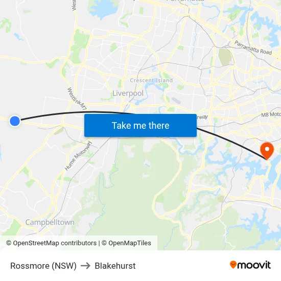 Rossmore (NSW) to Blakehurst map
