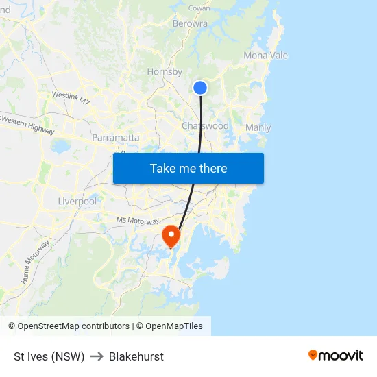 St Ives (NSW) to Blakehurst map