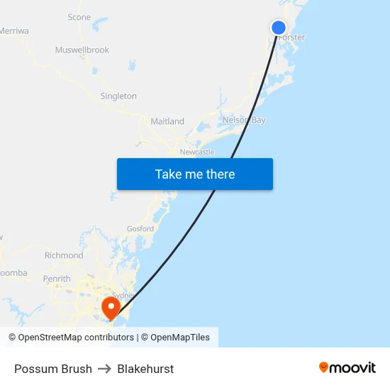 Possum Brush to Blakehurst map