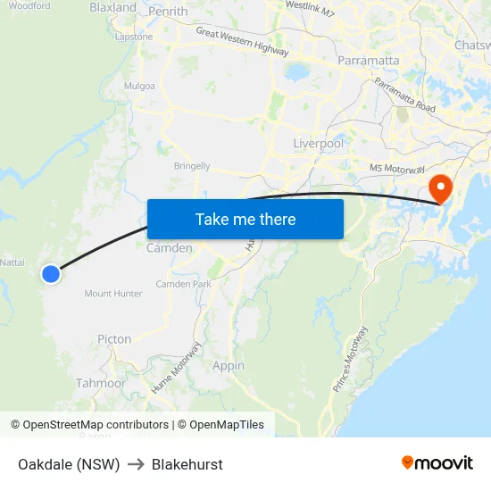 Oakdale (NSW) to Blakehurst map