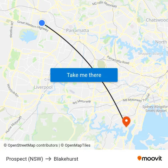 Prospect (NSW) to Blakehurst map