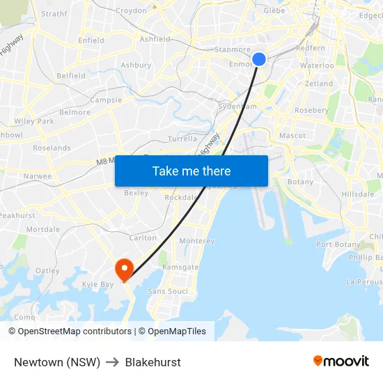 Newtown (NSW) to Blakehurst map
