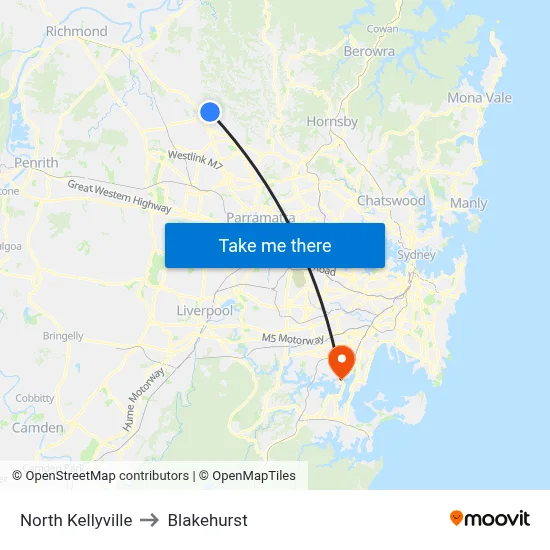 North Kellyville to Blakehurst map
