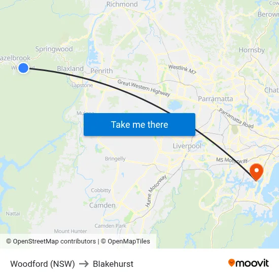 Woodford (NSW) to Blakehurst map