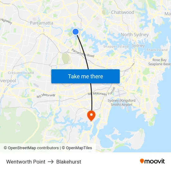 Wentworth Point to Blakehurst map