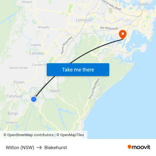 Wilton (NSW) to Blakehurst map