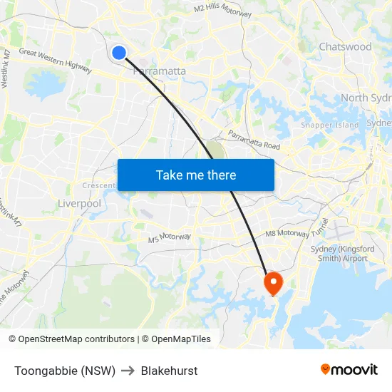 Toongabbie (NSW) to Blakehurst map