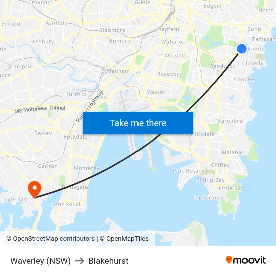 Waverley (NSW) to Blakehurst map