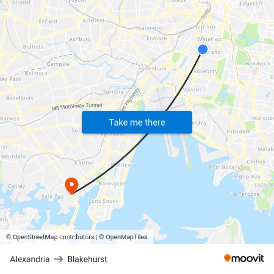 Alexandria to Blakehurst map
