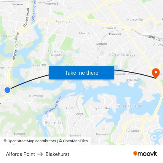 Alfords Point to Blakehurst map
