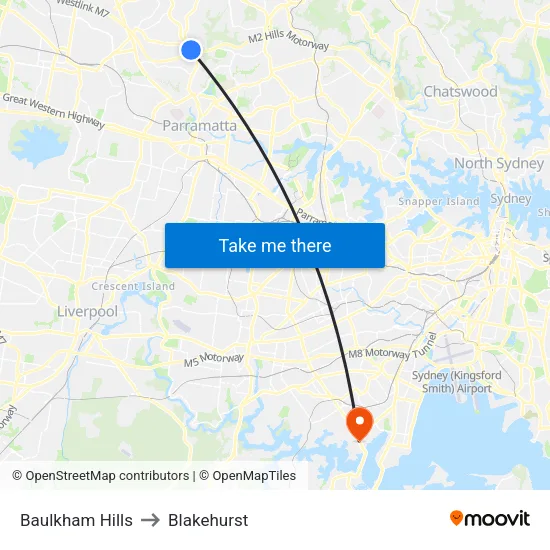 Baulkham Hills to Blakehurst map