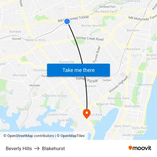 Beverly Hills to Blakehurst map