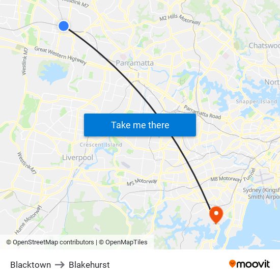 Blacktown to Blakehurst map