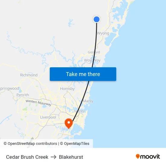 Cedar Brush Creek to Blakehurst map