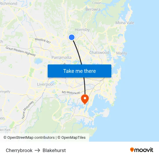 Cherrybrook to Blakehurst map