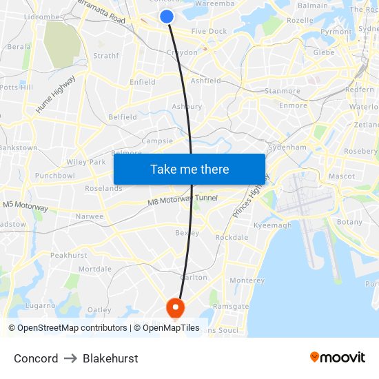 Concord to Blakehurst map