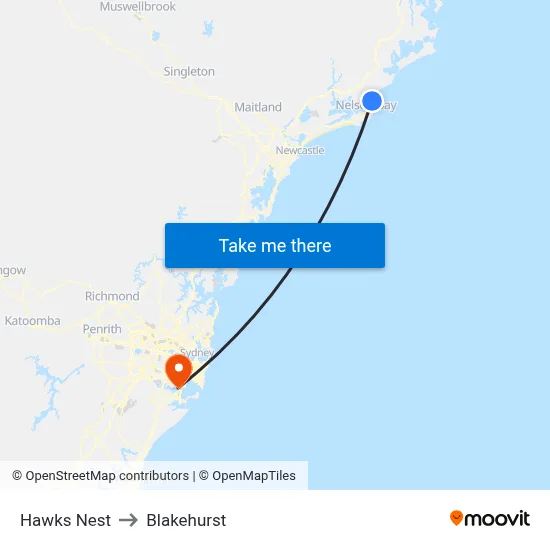 Hawks Nest to Blakehurst map