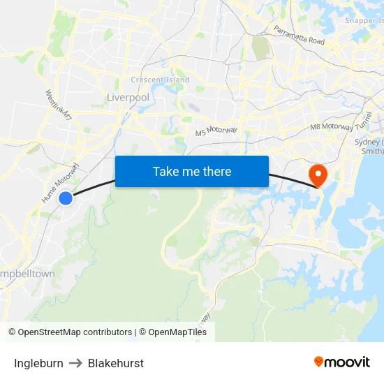 Ingleburn to Blakehurst map