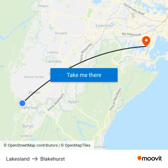 Lakesland to Blakehurst map