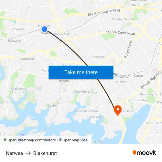 Narwee to Blakehurst map