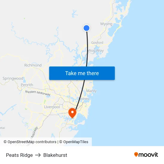 Peats Ridge to Blakehurst map