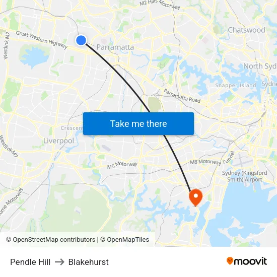 Pendle Hill to Blakehurst map