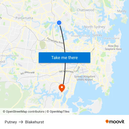 Putney to Blakehurst map