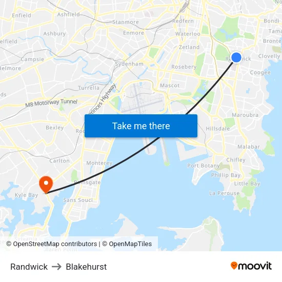 Randwick to Blakehurst map