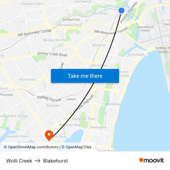 Wolli Creek to Blakehurst map