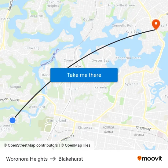 Woronora Heights to Blakehurst map