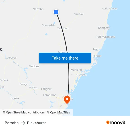 Barraba to Blakehurst map