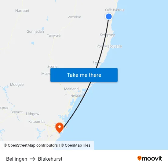 Bellingen to Blakehurst map