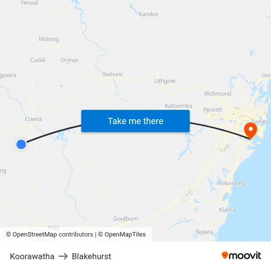Koorawatha to Blakehurst map