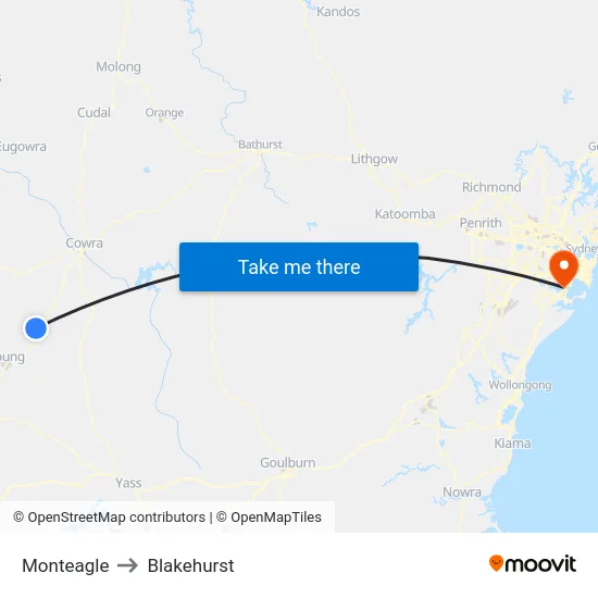 Monteagle to Blakehurst map