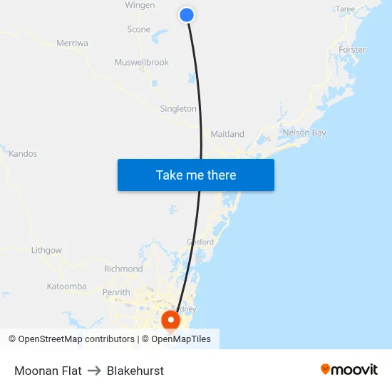 Moonan Flat to Blakehurst map