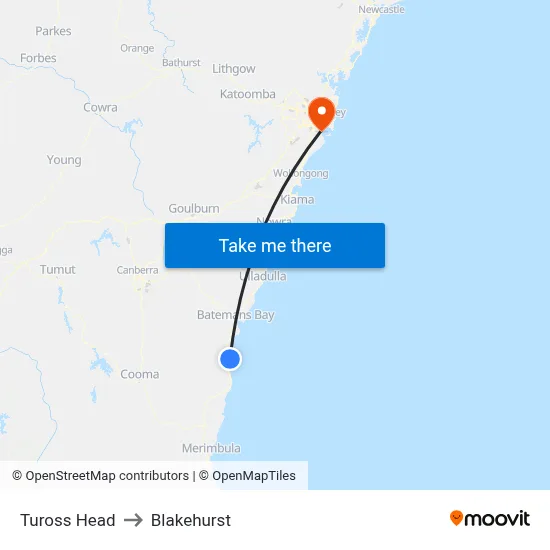 Tuross Head to Blakehurst map