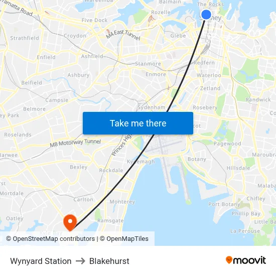 Wynyard Station to Blakehurst map