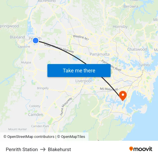 Penrith Station to Blakehurst map