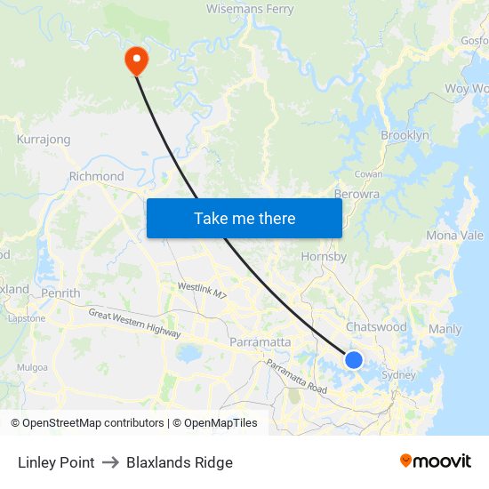 Linley Point to Blaxlands Ridge map