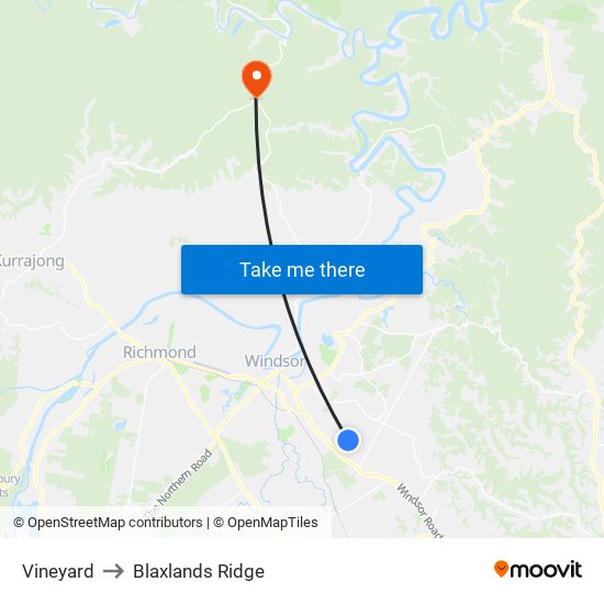 Vineyard to Blaxlands Ridge map